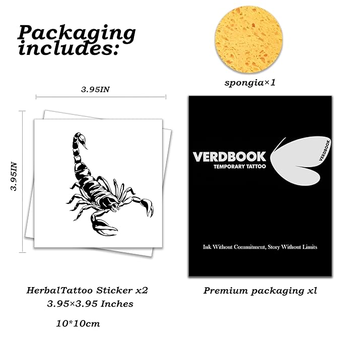 Waterproof Temporary Tattoos: 2-Sheet Tattoo Kit with Realistic Body Stickers, Semi-Permanent Tattoos for Adults Lasting 7-15 Days – Safe for Men & Women, Scorpion Tattoo Pattern