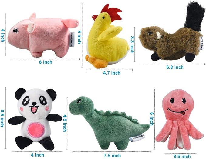 Squeaky Plush Dog Toy 6 Pack for Puppy, Small Stuffed Puppy Chew Dog Toys | Stuffed Animal Puppy Toys, Bulk with Squeakers, Cute Soft Pet Toy for Small Medium Size Dogs