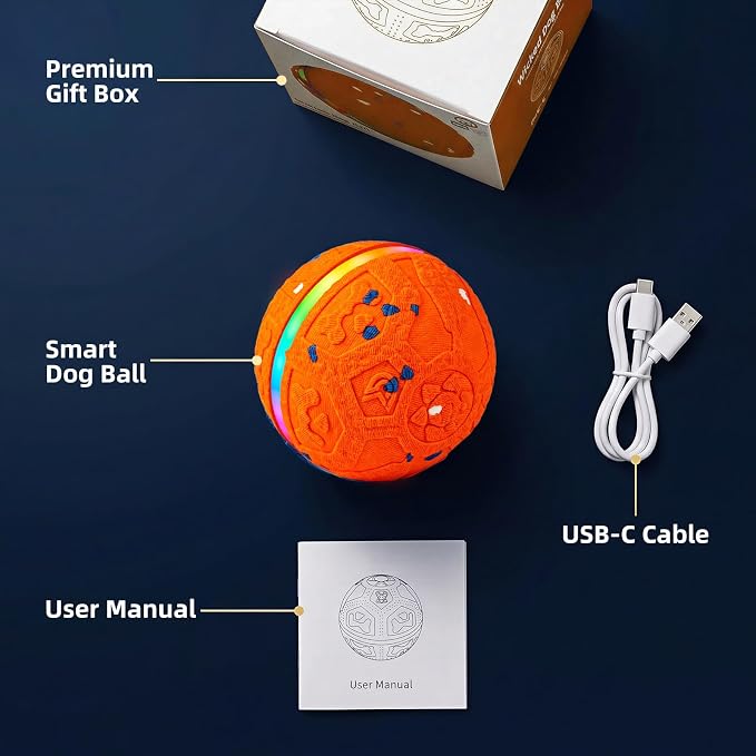 Interactive Dog Ball Toy[Newly Upgraded], 3 Modes, Sound & Vibration, USB-C