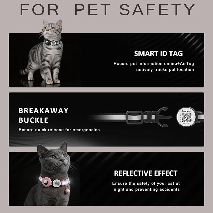 2 Pack Airtag Cat Collar, Breakaway Cat Airtag with Smart ID tag & QR Code Reflective (Reflective Strip & Paw Pattern - Orange, with Integrated AirTag Holder)