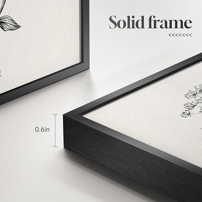 Framed Black and White Minimalist Floral Bathroom Wall Art, 4 Piece 8x10 In | Modern farmhouse wall decor, Flower botanical pictures, Waterproof canvas prints, Living room kitchen hallway bedroom decor