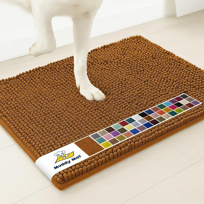Muddy Mat® | Super Water Absorbent Door Mat Indoor, Microfiber Quick Dry Chenille Entryway Rug, Slip Resistant Front Door Mat, Indoor Mats for Entryway, Machine Washable Pet Rug, Amber 22" x 36"