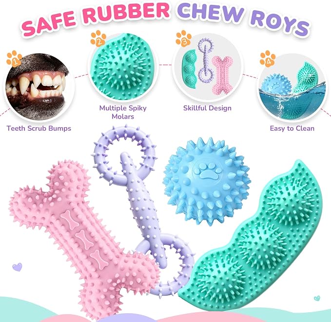 6 Pack Puppy Teething Chew Toys, Soft Durable Interactive Small Dog Toys, Cute Colorful Squeaky Puppy Toys for Teething Small Breed Puppies