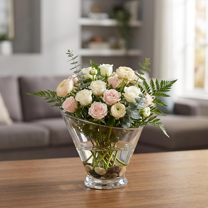 WGVI Slant Cut Calyx Glass Vase, Width 7.25", Height 6.25", Clear Terrarium, Candy Dish, Fruit Jar, Floral Container for Wedding Party Event, Home Office Decor, 8 Pieces
