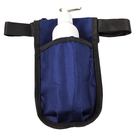 Rapport Single Massage Bottle Holster with 8 Ounce White Bottle & Pump for Lotions and Oils. - The Essential Accessory for Massage Therapy Practitioners by Body Linen (Blue)