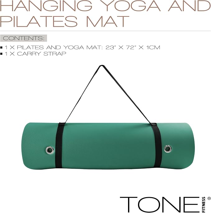 TONE Fitness Hanging Yoga Mat, Pilates Mat, Exercise Mat for Home Workouts with Carry Strap | V Pattern | Multiple Colors