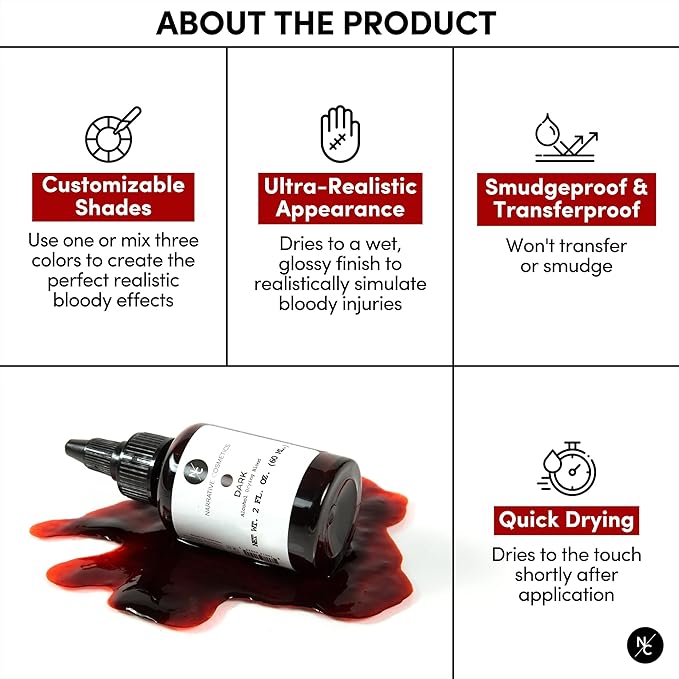 Narrative Cosmetics Alcohol Drying Blood, Ultra-Realistic Fake Liquid Blood, SFX Makeup for the Stage, Film, Halloween, and Cosplay - Scab 2oz