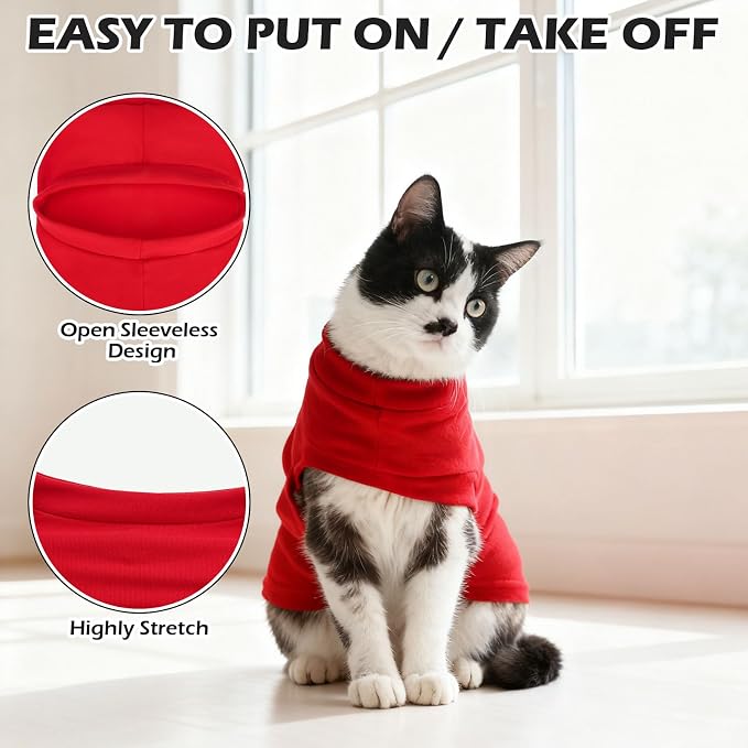 Cat Sweater Warm Fleece Pet Clothes for Cats Only | Soft Cat Vest Puppy Hoodie Coat, Fall Cold Winter Sweatshirt Pullover Clothing also for Small Dogs, Red M