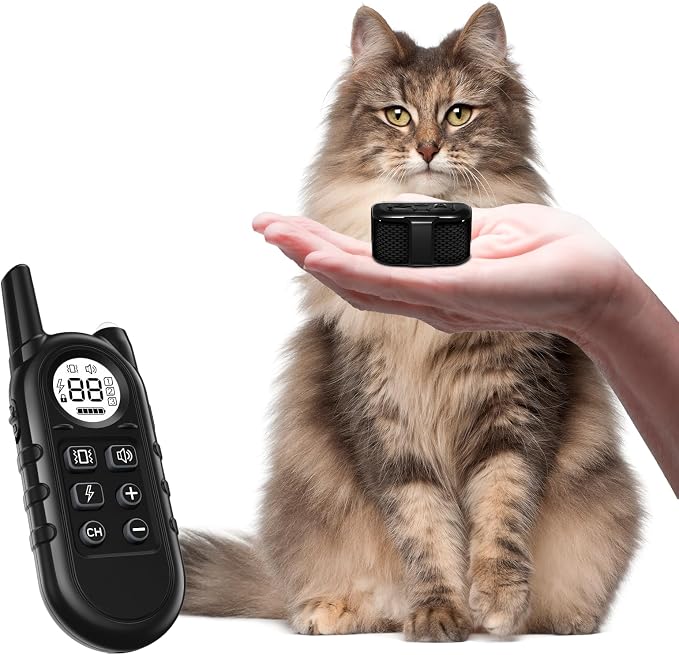 Smallest Cat Shock Collar, Ultra-Light Cat Training Collar with Remote for Cats 5–15lbs & Small Dogs, Waterproof, Rechargeable, 1300ft Range (Black)