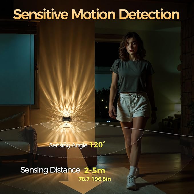 Motion Sensor Night Light Projector Dimmable Warm White Rotatable | night lights plug into wall dimming, dusk to dawn & motion sensor, 180°rotatable, 3000K bedroom hallway bathroom home decor