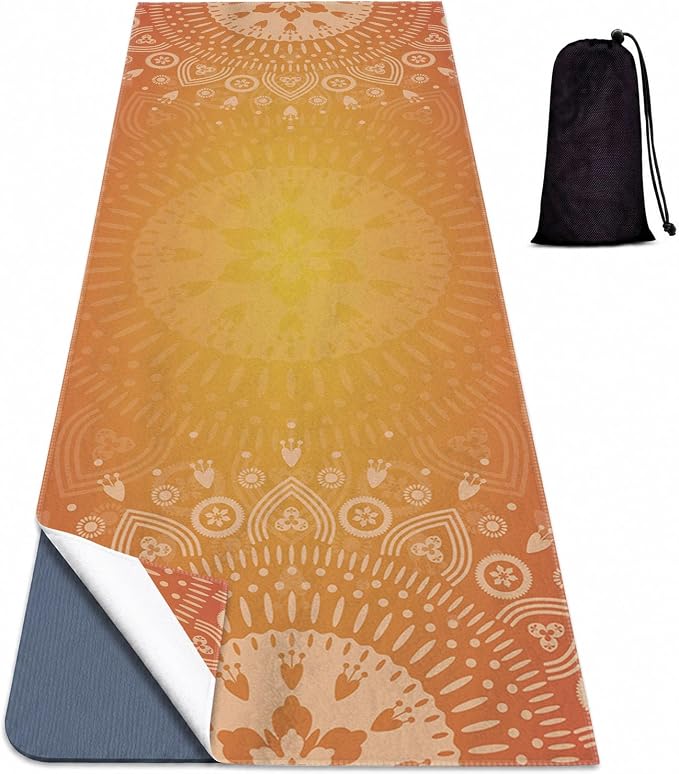 Yoga Mat Towel, Hot Yoga Non Slip with 4 Corner Pockets, 74 x 26 in | Soft Absorbent Microfiber With Four Corner Pockets, Fits Over Yoga Mats For Hot Yoga, Pilates, Gym, And Travel