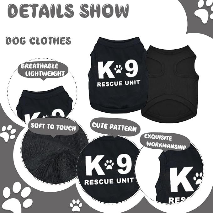 4 Pack Chihuahua Clothes Dog Clothes for Small Dogs Black Puppy Clothes Soft Chihuahua Clothes K9 Security Pattern Dog Shirt Summer Pet Clothing (Small)