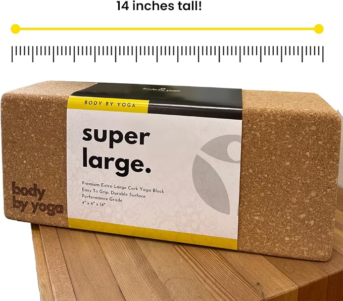 Freedom Block – World’s Tallest Cork Yoga Block (14” x 6” x 4”) | Extra Large Yoga Block for Better Support, Balance & Flexibility | Raises the Floor for Safer, More Accessible Yoga | Body By Yoga