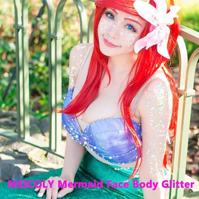 MEICOLY Pink and Clear White Face Body Glitter Set,Pink Face Glitter Gel,Singer Concerts Festival Rave Accessories,Glitter Face Paint for Women Kids,Mermaid Glitter Makeup,Body Glitter for Women