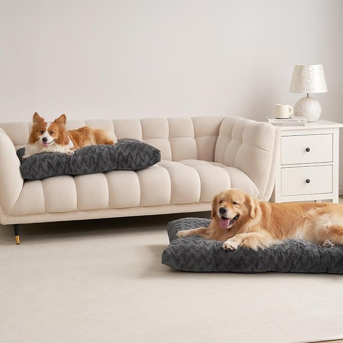 EHEYCIGA Washable XL Dog Beds Large Sized Dog, 44x32 Inch Pet Bed, Charcoal | Plush and Comfy Kennel Pad, Soft Dog Crate Mat, Deluxe Pet Sleeping Mat, Large Bed for Dog Up to 85 lbs