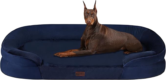Dwanton Orthopedic Waterproof XX-Large Dog Bed Sofa, Gel Memory Foam, 48" | Egg-Crate Foam Dog Sofa, Washable Pet Bed with Four Sided Bolster Cushion, Removable Cover & Non-Slip Bottom, Navy Blue