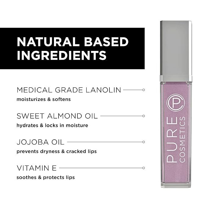 Pure Illumination Light-Up Lip Gloss with LED-Lit Applicator Brush + Side Mirror, Non-Sticky, Moisturizing Hydrating Lip Glosses with Lanolin, Jojoba Oil, & Vitamin E, Charmed