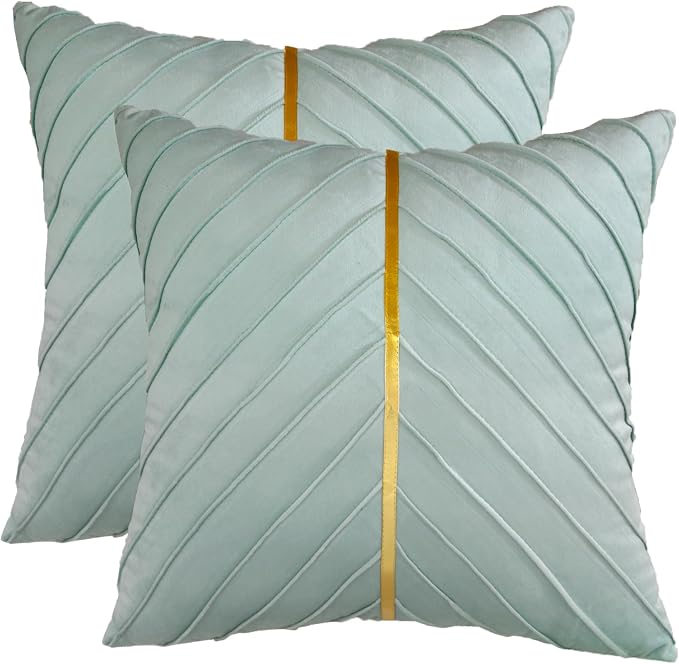 Velvet Throw Pillow Covers 22x22 Pack of 2 Gold Decor Mint Green | Soft Solid Pillow Covers,Modern Luxury Home Decor,for Couch Chair Sofa Bedroom Livingroom,Hidden Zipper,Ideal Gift,Easy Care