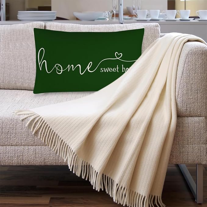 Home Sweet Home Quotes Farmhouse Pillow Covers 12x20 Inch,Lumbar Decorative Throw Pillow Case Cushion Cover,Housewarming Gift,Green