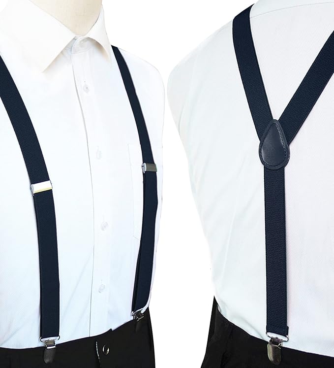 JEMYGINS Solid Color Mens Suspender with 3 Strong Clips Adjustable Braces