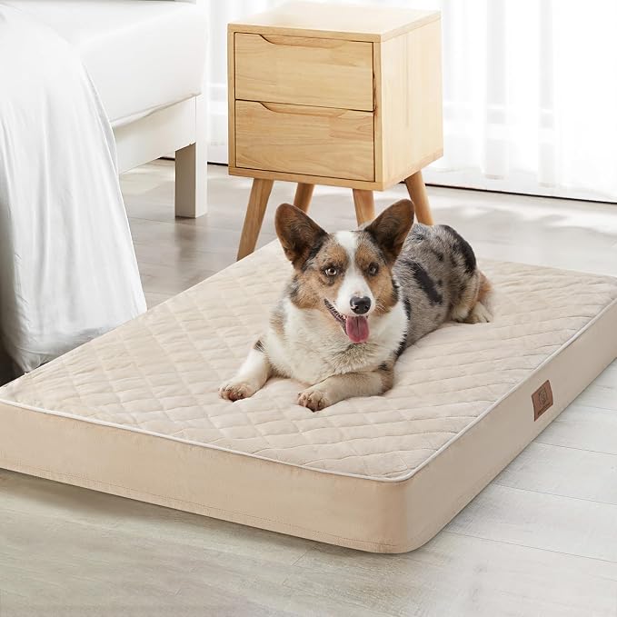 WNPETHOME Orthopedic XXL Dog Beds for Large Senior Dog Bed Comfy Sleeping | XXL Washable Waterproof Dogs Bed with Removable Cover, Multi-Needle Quilting Dogs Crate Bed for Relax , Beige 47x29 Inch