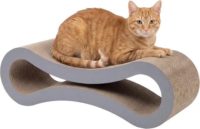 Kitty City Corrugate Cat Scratcher Lounger with Catnip - Cardboard Cat Scratcher Bed, Horizontal Kitty Couch Scratch Pad, Durable Play for Indoor Cats & Kittens - Gray, 34" x 10.5"