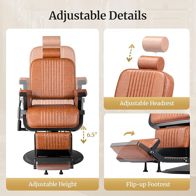 Winado Heavy Duty Vintage Barber Chair, Hydraulic Reclining Salon Chairs for Hair Stylist with Footrest & Headrest, 360° Swivel All Purpose Chair Salon Beauty Spa Shampoo Equipment, Brown