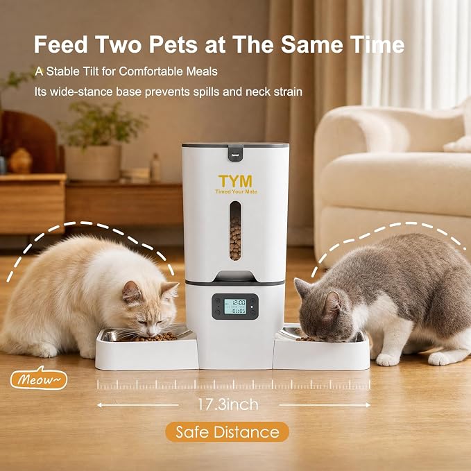 Automatic Cat Feeder 2 Cats, 7L Dry Cat Food Dispenser with Double Bowls | Multi-pet Household | Large Capacity Grain Storage Box | Anti Food Stealing | Weight / Diet Control | Fresh Food | Dual Power