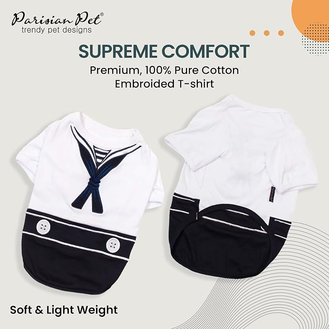 Parisian Pet Sailor Dog Costume - 100% Cotton Dog Clothes for Large Dogs Boys - Lightweight, Breathable Puppy Outfits - Funny French Bulldog Clothes - Cute Navy Pet Shirt - Stretchy T Shirt for Dogs