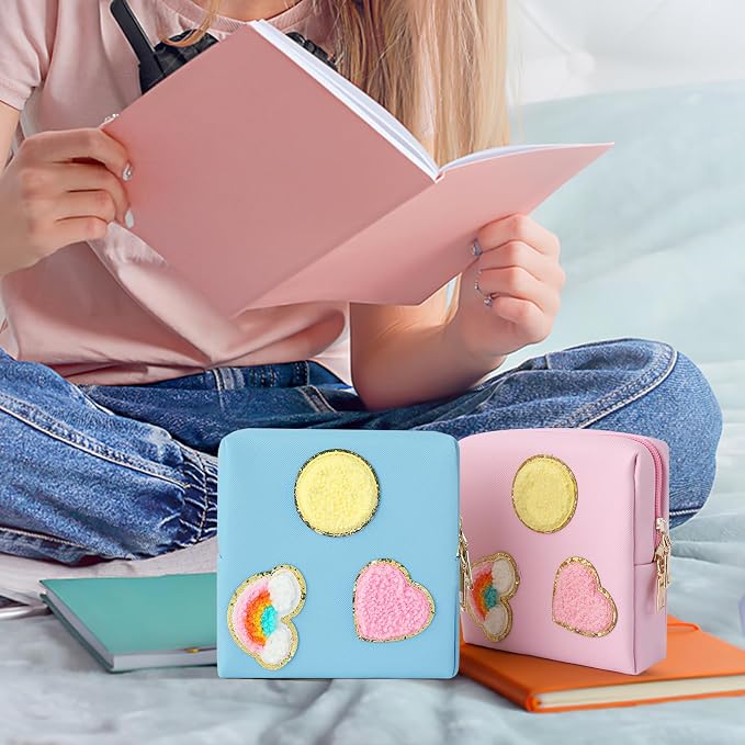 2 Pack Period Bag, PU Leather Sanitary Napkin Storage Bag for Feminine Pads Liners Tampons and Reusable Pads,Functional Sanitary Pads Pouches First Period Kit for Women Ladies Gift