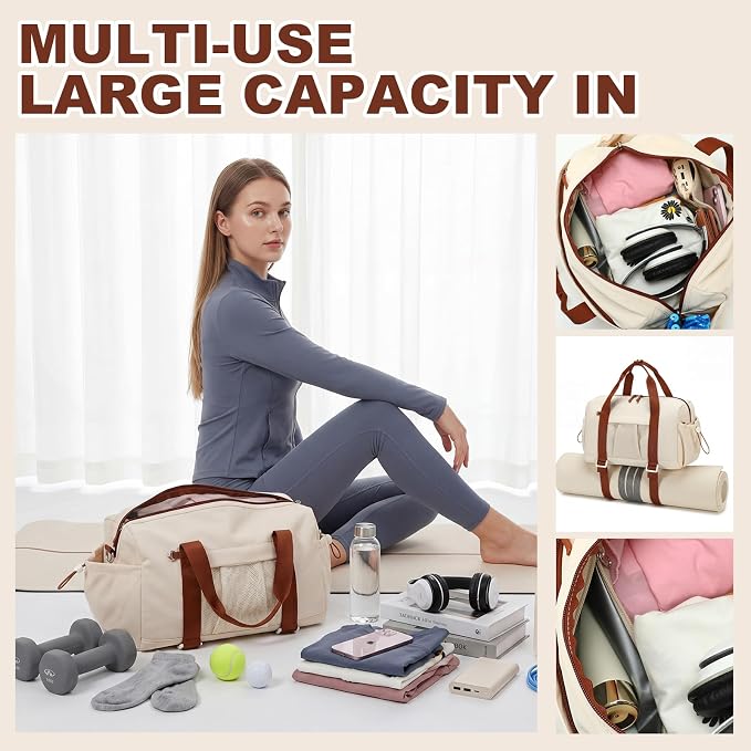 LEDAOU Small Gym Bag for Women, Mini Duffle Bag with Yoga Mat Holder Lightweight Carry On Sports Bag with Separate Shoe Pocket and Wet Pocket Duffel Bags Dance Yoga Workout Bag
