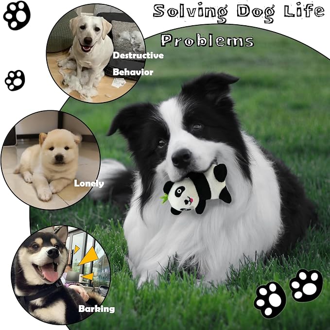 Dog Hide and Seek Toys Puppy Chew Squeaky Toys Plush Mushroom&Bamboo&Shell Hideout Stuffing with Squeakers Animals (3Pcs Squeaky Panda)