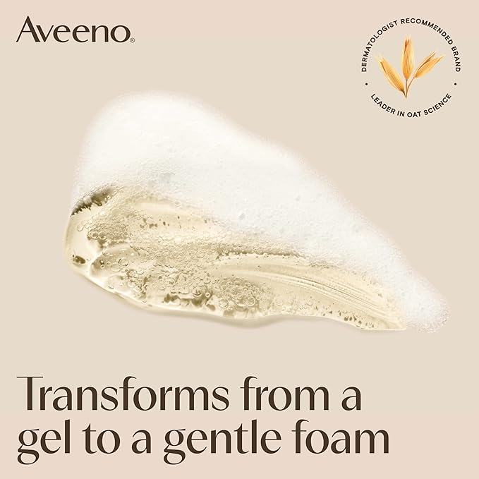 Aveeno Calm + Restore Foaming Cleanser for Sensitive Skin, Daily Face Wash Gently Removes Makeup & Cleanses Skin with Soothing Oat, Feverfew & Hyaluronic Acid, Fragrance-Free, 7.8 fl. oz