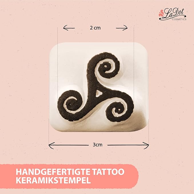 LaDot Temporary Tattoo Stamp– Easy-to-Use Reusable Ceramic Skin Stamp for Creating Custom Temporary Tattoos – Fun Body Art Tool for Parties, Events, and Festivals (Triskell, Small)