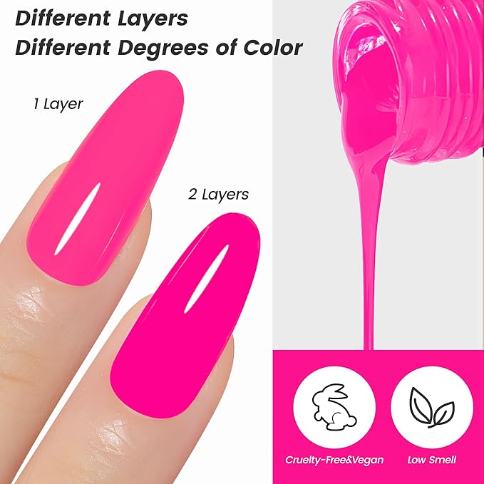 YTD Likomey Gel Nail Polish,15ml Hot Pink Soak Off Nails Gel,Salon Home DIY Nail Art Manicure Vivid Vibrant Neon Pink Fall Winter UV Color Varnish,CS025
