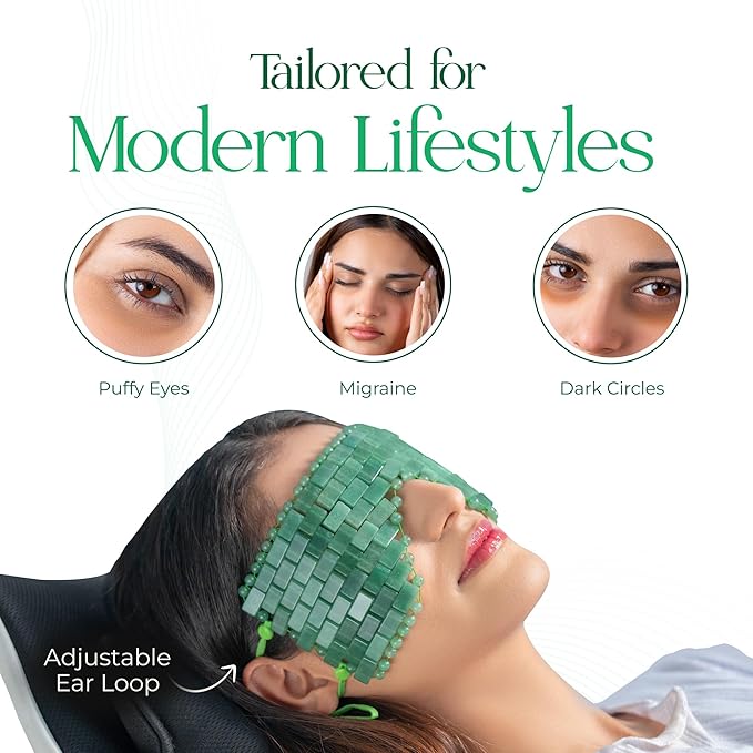 TeraRX® Jade Eye Mask for Facials – Authentic Jade Mask Beaded Facial Eye Covers with Adjustable Straps for Relaxation & Skincare – Natural Stone Relief for Puffiness, Dark Circles & Facial Tension