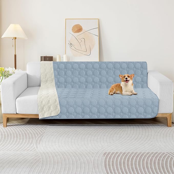 ZNSAYOTX Ultimate Cozy Blankets (52"x82") 100% Waterproof Bed Mat Blanket for Dog Pets, Couch Sofa Protector with Non-Slip Back Washable Durable, Pee Scratch Proof Easy to Clean (Grey Blue)