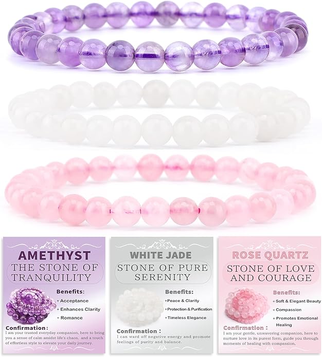 NCB 2.3-Piece 4mm Natural Crystal Gemstone Stretch Bracelets – Handmade Reiki Energy Healing Jewelry for Meditation,Yoga, Unisex