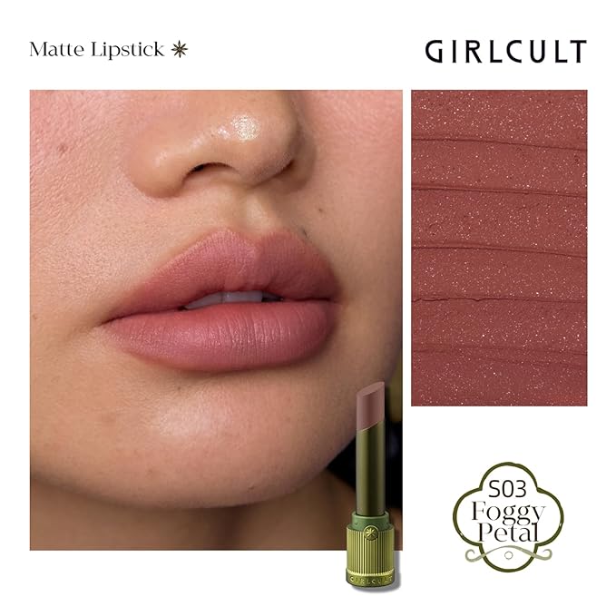 GIRLCULT Matte Lipstick – Long Lasting Velvet Finish, Smudge Proof & Lightweight Lipstick for Women, Transfer Proof One-Swipe Color, Gift for Her (S03)