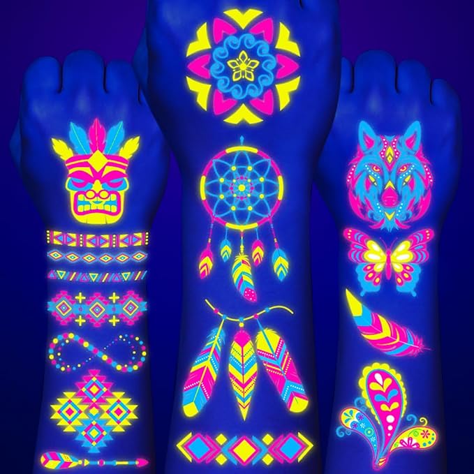180PCS Tribal Glow in the Dark Pre-Cut Temporary Tattoos for Teens Adults | Glow Neon UV Blacklight Birthday Party Supplies, Favors, Decorations, Fake Tattoo Stickers, Rave Accessories, Gifts For
