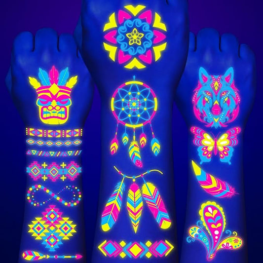 180PCS Tribal Glow in the Dark Pre-Cut Temporary Tattoos for Teens Adults | Glow Neon UV Blacklight Birthday Party Supplies, Favors, Decorations, Fake Tattoo Stickers, Rave Accessories, Gifts For