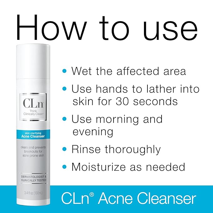 CLn® Acne Cleanser-Facial Cleanser with 0.5% Salicylic Acid to Eliminate Blackheads & Breakouts, Oil-Free & Fragrance-Free, 3.4 fl. oz. (Pack of 2)
