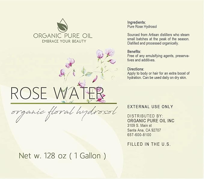Rose Hydrosol - 128 oz - 1 Gallon - Pure, Steam Distilled, All Natural, Non GMO, Alcohol Free, Bulk Hydrating Toning Cleansing Floral Water Spray Mist Toner for Face Pores Locs Hair Body - OPO