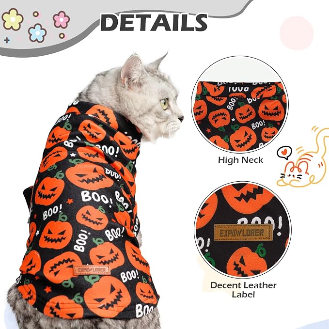 Halloween Cat Sweater Warm Fleece Pet Clothes for Cats Only | Soft Cat Vest Puppy Hoodie Coat, Fall Cold Winter Sweatshirt Pullover Clothing also for Small Dogs, Pumpkin M