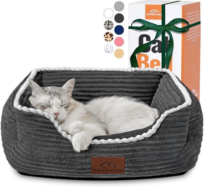 Zerbuger 20in Dark Grey Rectangle Cat Dog Bed Machine Washable Sofa | Sleeping for Large Medium Small Pets Indoor Outdoor, Non-Slip Bottom Soft Puppy Bed Durable Orthopedic Calming Pet Cuddler