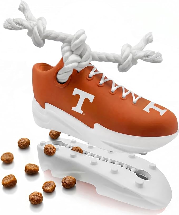 NCAA Tennessee Volunteers Cleat Sneaker Spike Dog Toy, Treat Dispenser Chew Toy for Dogs, Interactive Rope Tug Toy, Slow Feeder Natural Rubber Dog Toy with Official Team Logo for Puppies & Adult Dogs