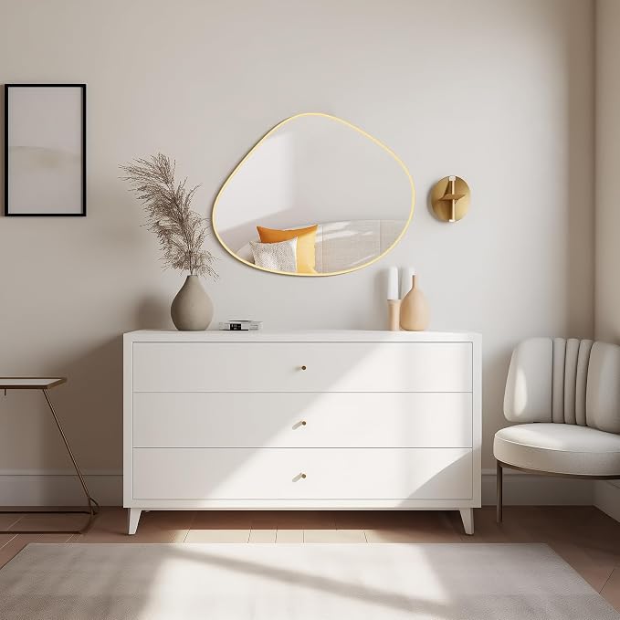 Asymmetrical Mirror, Irregular Wall Mirror for Bathroom, Abstract Wall Mirrors Decorative for Bedroom Living Room Entryway Hall, Mirrors for Wall Decor 28" H x 23" W, Gold