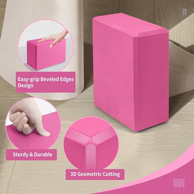 Yoga Blocks 2 Pack, 9"x6"x3" High-Density EVA Foam Yoga Block, Non-Slip Yoga Blocks for Yoga, Pilates Meditation, Stretching and Toning, Supportive, Latex-Free