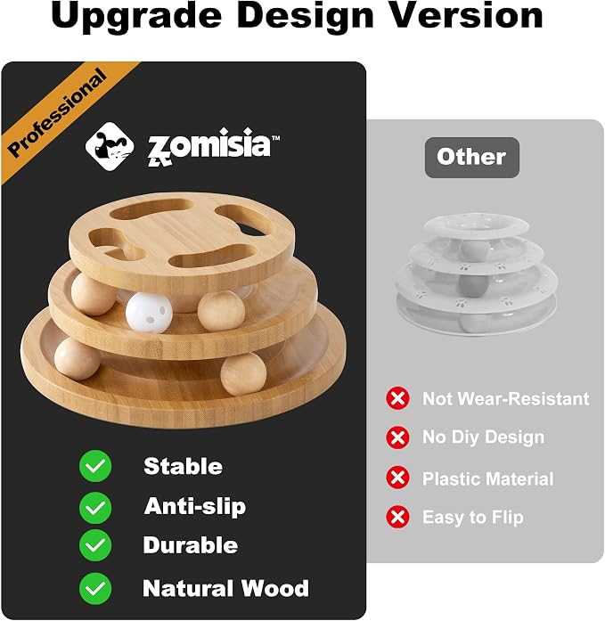 ZOMISIA Cat Ball Track Toy with Puzzle Top, Wooden Cat Toys for Indoor Cats