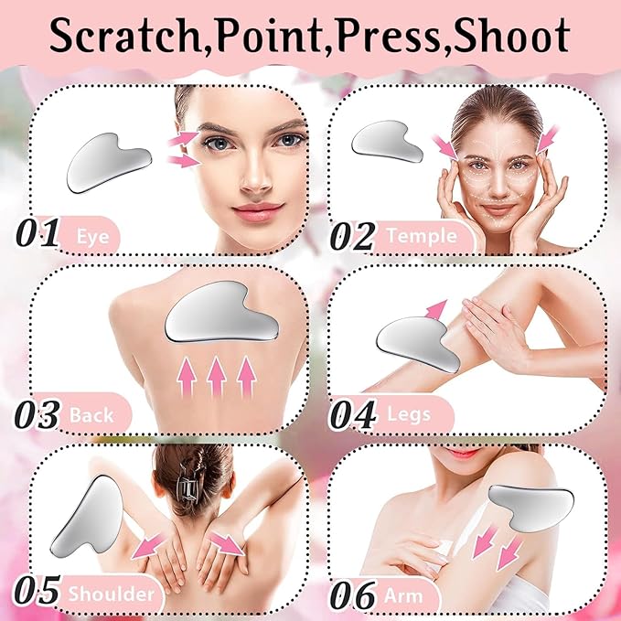 erdnretl Gua Sha Facial Tools and Face Roller Set, Stainless Steel Facial Sculpting Eyes Roller Guasha for Face, Chin & Jawline Sculpting,Skin Care (Stainless Steel)